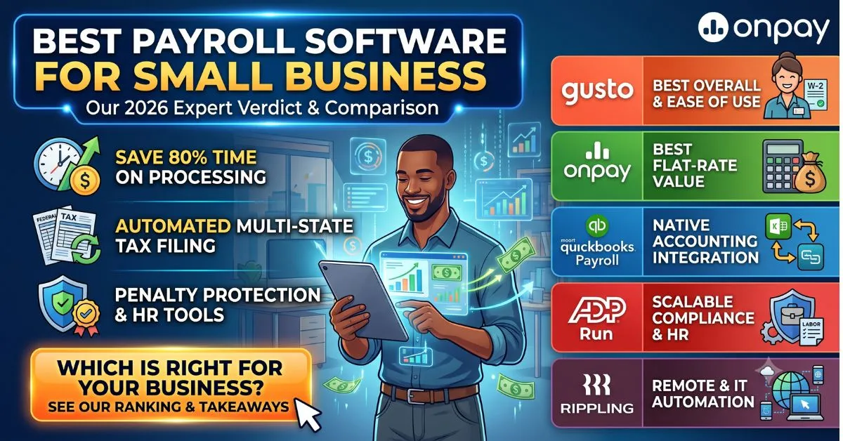 Dashboard comparison of the best payroll software for small business showing Gusto and QuickBooks interfaces